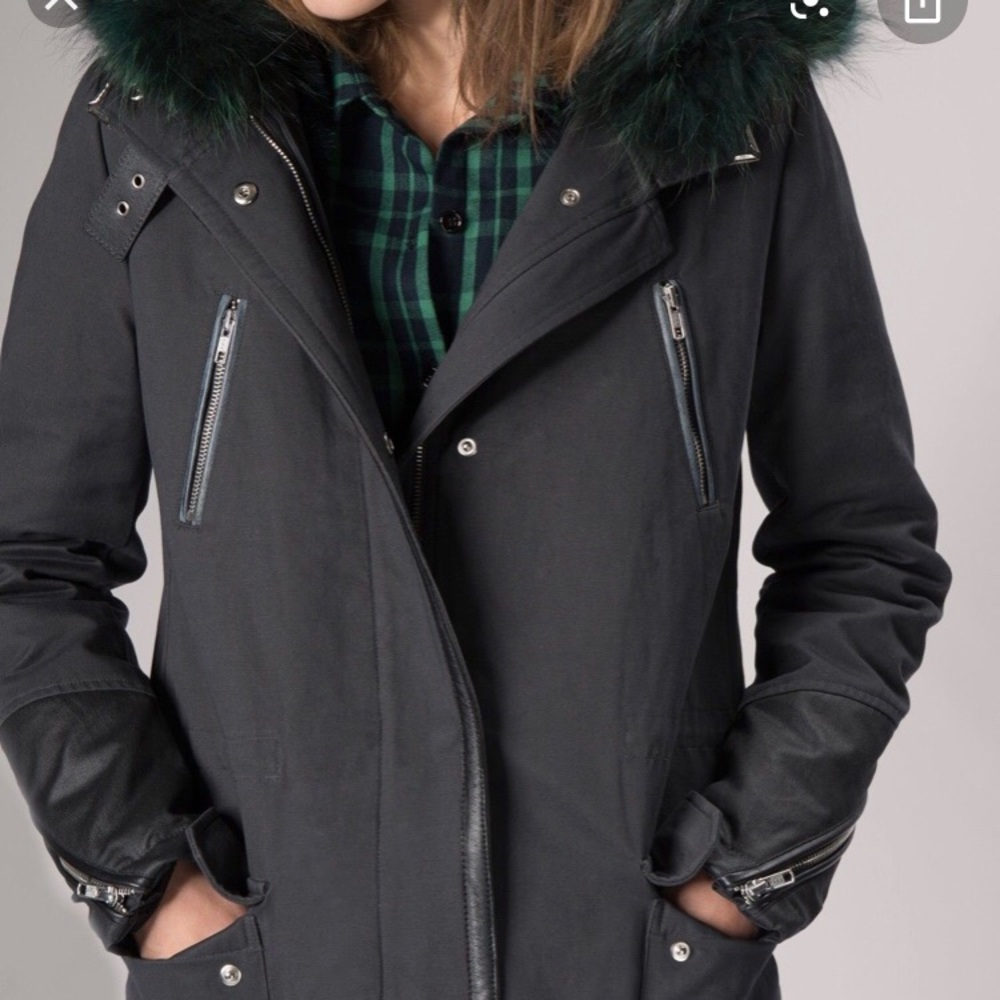MAJE | Coat  with green fur lining and hood - Picture 2 of 16